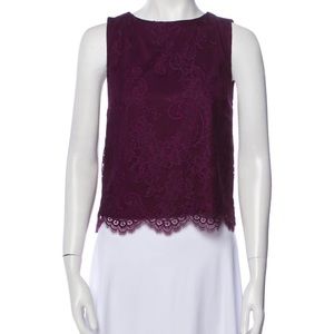 Alice + Olivia Lace Pattern Bateau Neckline Crop Top